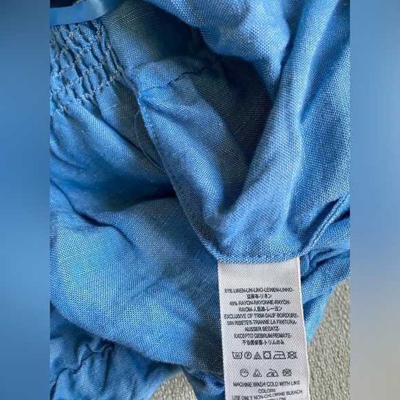 Free People Top Women’s Small In The Limelight Linen Blue Off-Shoulder Crop - Picture 8 of 10